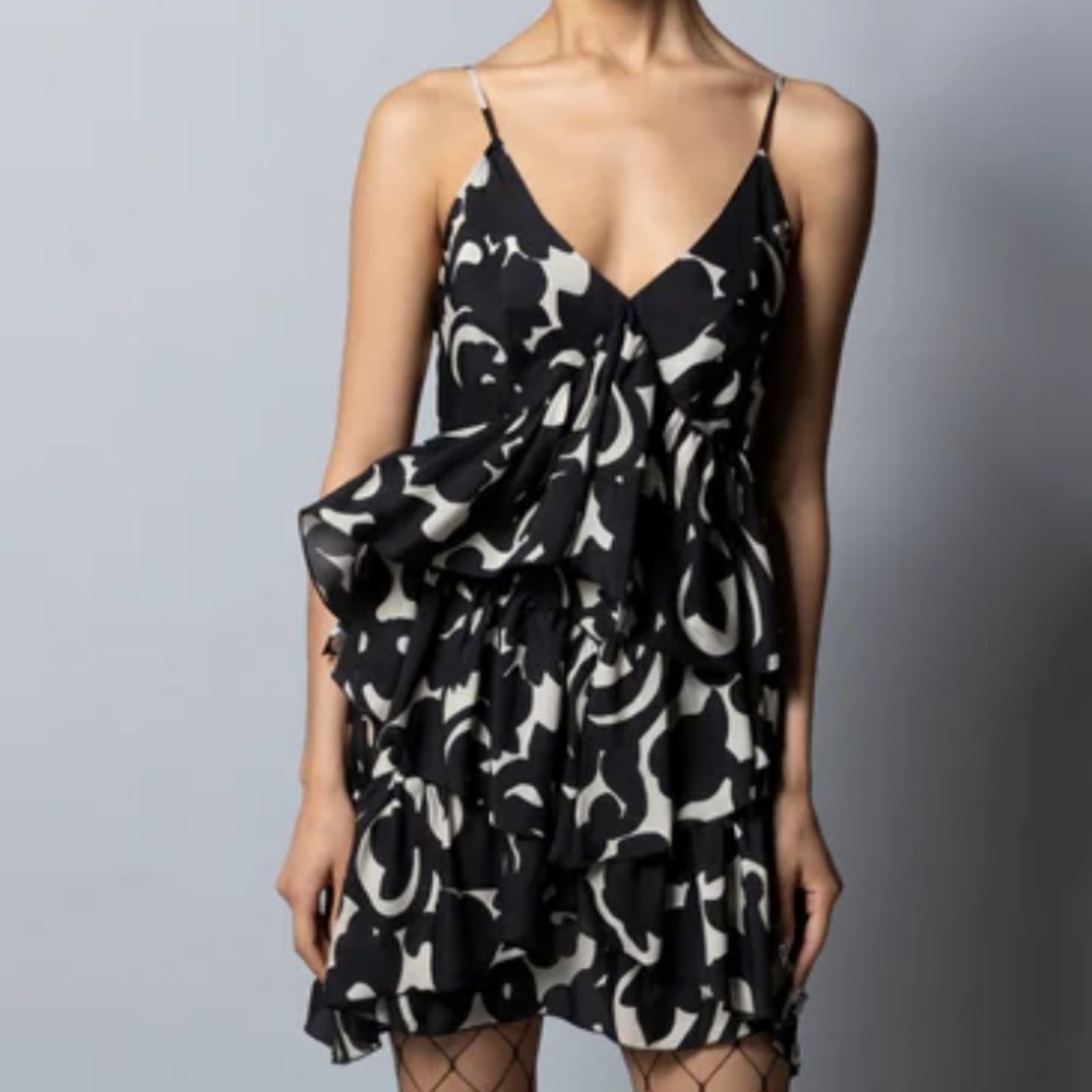 black and white ruffle dress